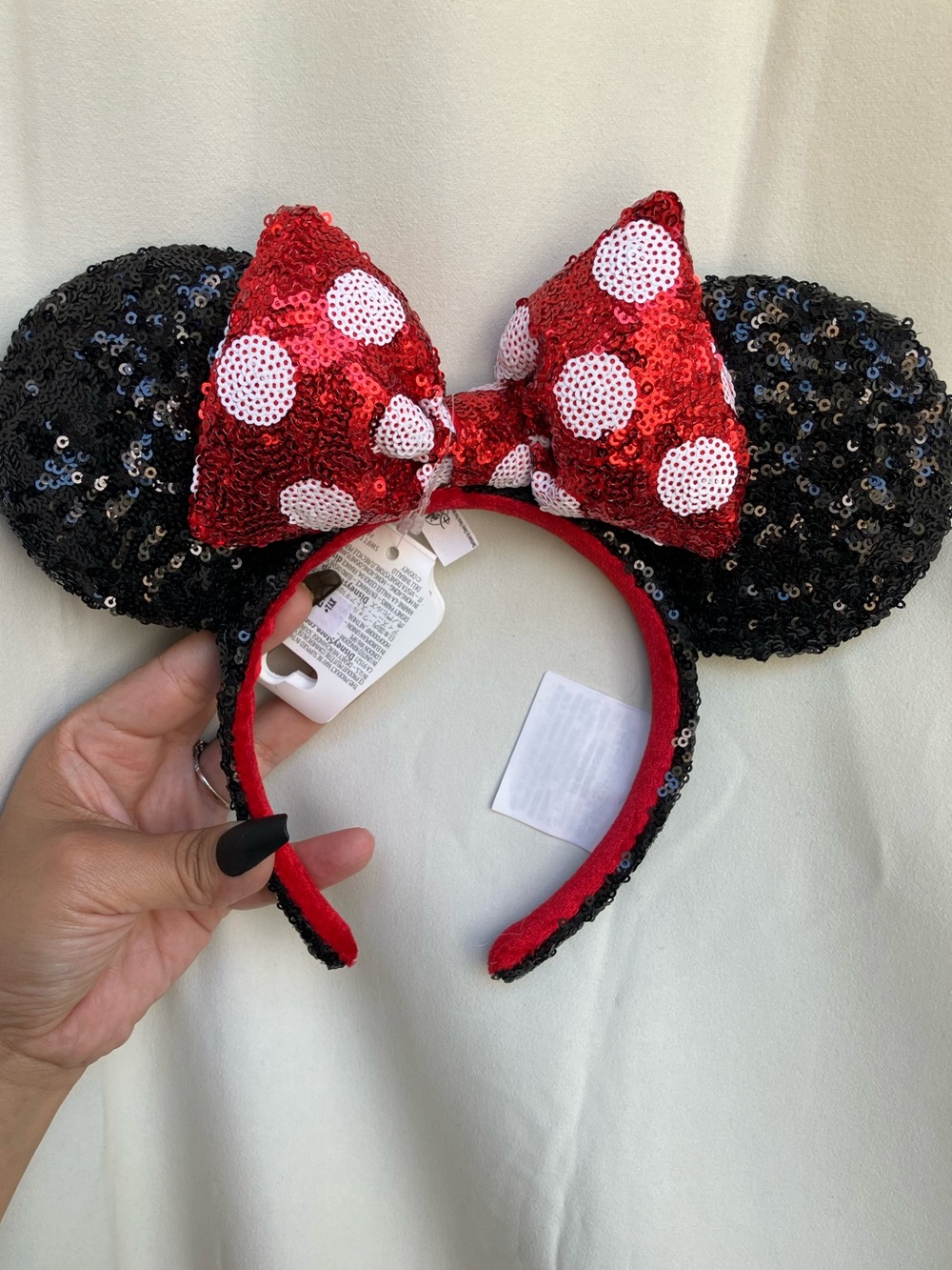 Disney Sequin Minnie Ear Headband with Red & White Polka Dot Bow